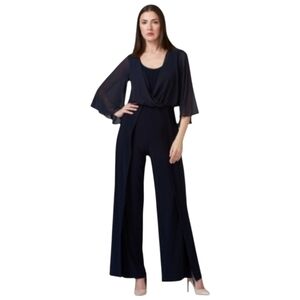 SZ14 Joseph Ribkoff Jumpsuit Navy Blue Palazzo Pant Trumpet Sleeves